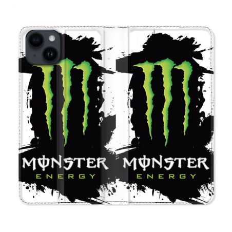 Housse Cuir Portefeuille Pour Iphone 15 (6,1) Monster Energy Tache