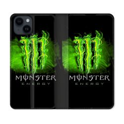 Housse Cuir Portefeuille Pour Iphone 15 (6,1) Monster Energy Vert