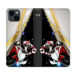 Housse Cuir Portefeuille Pour Iphone 15 (6,1) Moto Course GP R6