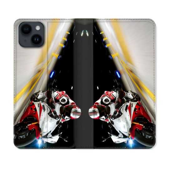 Housse Cuir Portefeuille Pour Iphone 15 (6,1) Moto Course GP R6