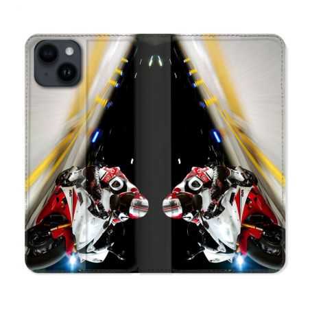 Housse Cuir Portefeuille Pour Iphone 15 (6,1) Moto Course GP R6