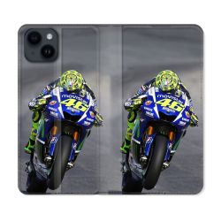 Housse Cuir Portefeuille Pour Iphone 15 (6,1) Moto Course GP Wheeling 46