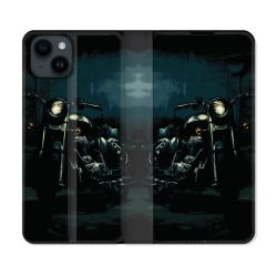 Housse Cuir Portefeuille Pour Iphone 15 (6,1) Moto Harley Vintage