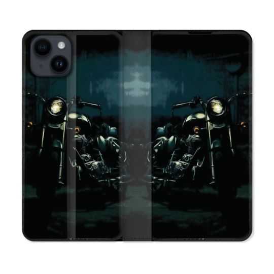 Housse Cuir Portefeuille Pour Iphone 15 (6,1) Moto Harley Vintage
