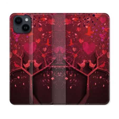 Housse Cuir Portefeuille Pour Iphone 15 Plus (6,7) Amour Arbre