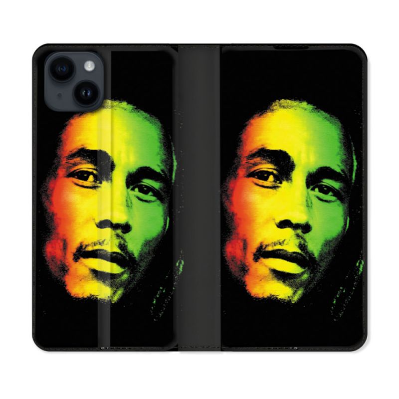 Housse Cuir Portefeuille Pour Iphone 15 (6,1) Musique Bob Marley 2