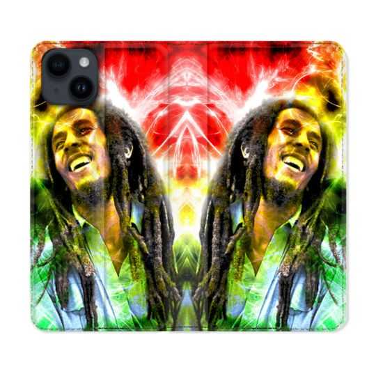 Housse Cuir Portefeuille Pour Iphone 15 (6,1) Musique Bob Marley Color