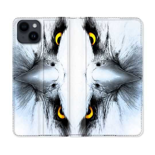 Housse Cuir Portefeuille Pour Iphone 15 Plus (6,7) Animal Aigle Royal Blanc