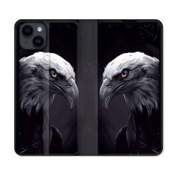 Housse Cuir Portefeuille Pour Iphone 15 Plus (6,7) Animal Aigle Royal Noir
