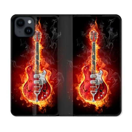 Housse Cuir Portefeuille Pour Iphone 15 (6,1) Musique Guitare Electrique