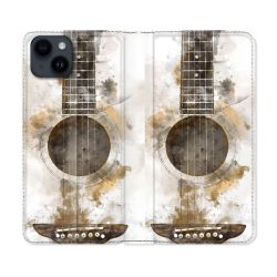Housse Cuir Portefeuille Pour Iphone 15 (6,1) Musique Guitare Tag