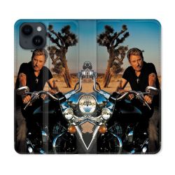 Housse Cuir Portefeuille Pour Iphone 15 (6,1) Musique Johnny Hallyday Moto