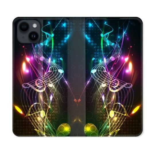 Housse Cuir Portefeuille Pour Iphone 15 (6,1) Musique Partition Multicolore