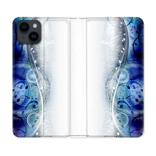 Housse Cuir Portefeuille Pour Iphone 15 (6,1) Musique Partition Vague