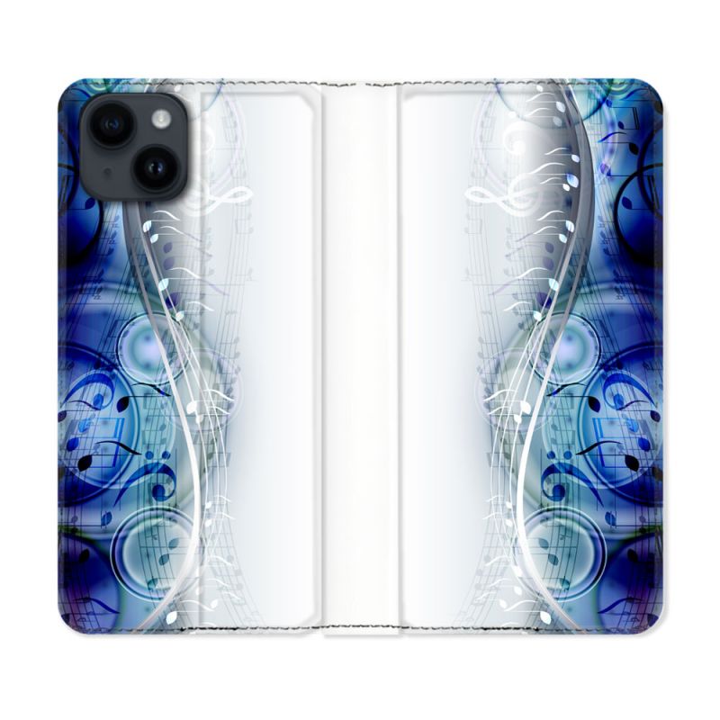 Housse Cuir Portefeuille Pour Iphone 15 (6,1) Musique Partition Vague