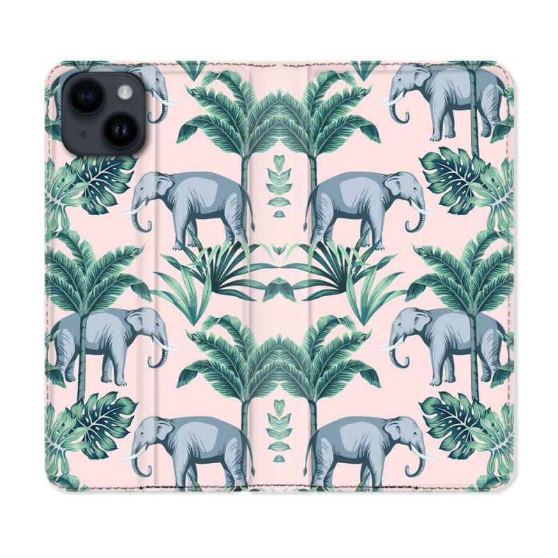 Housse Cuir Portefeuille Pour Iphone 15 Plus (6,7) Animal Elephant Pattern