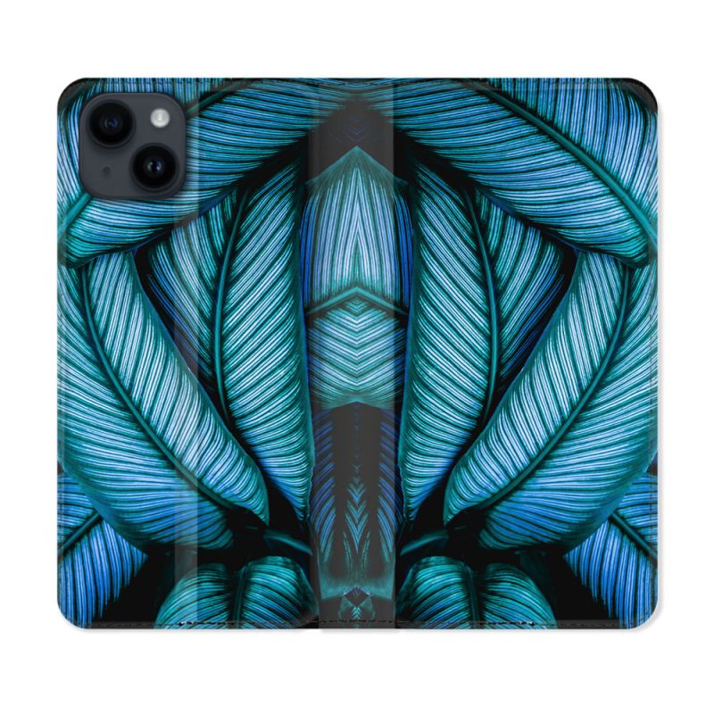 Housse Cuir Portefeuille Pour Iphone 15 (6,1) Nature Feuille Palmier