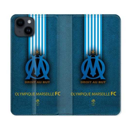 Housse Cuir Portefeuille Pour Iphone 15 (6,1) Olympique Marseille OM Bande