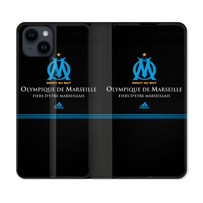Housse Cuir Portefeuille Pour Iphone 15 (6,1) Olympique Marseille OM Fier etre Marseillais