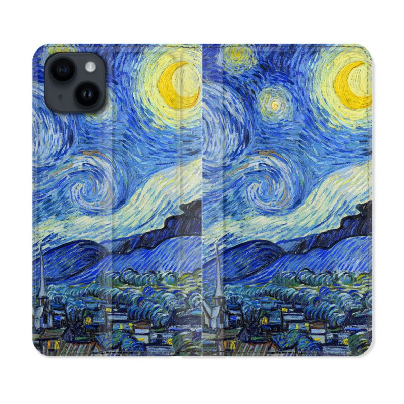 Housse Cuir Portefeuille Pour Iphone 15 (6,1) Peinture La nuit étoilée