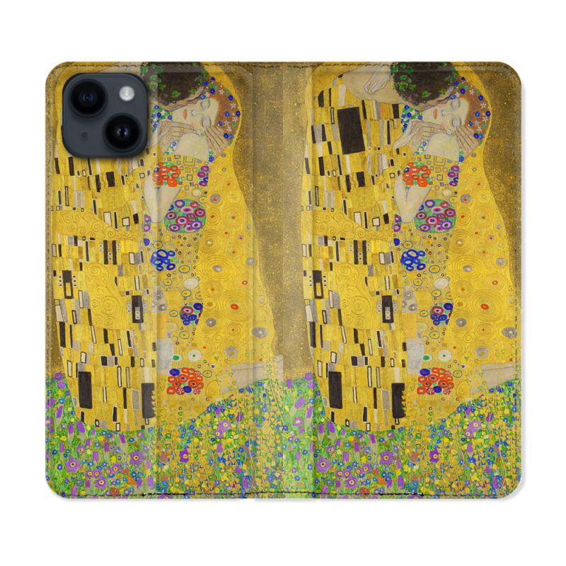 Housse Cuir Portefeuille Pour Iphone 15 (6,1) Peinture Le Baiser