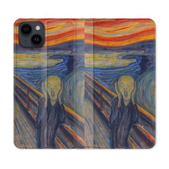 Housse Cuir Portefeuille Pour Iphone 15 (6,1) Peinture Le Cri