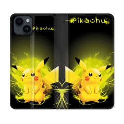 Housse Cuir Portefeuille Pour Iphone 15 (6,1) Pokemon Pikachu Eclair