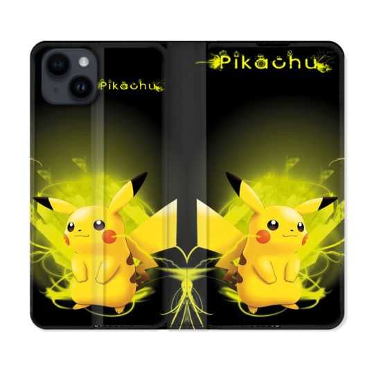 Housse Cuir Portefeuille Pour Iphone 15 (6,1) Pokemon Pikachu Eclair