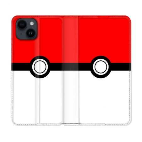 Housse Cuir Portefeuille Pour Iphone 15 (6,1) Pokemon Pokeball