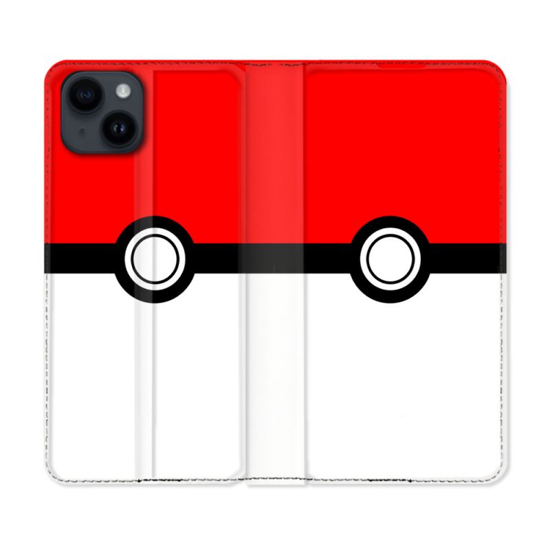 Housse Cuir Portefeuille Pour Iphone 15 (6,1) Pokemon Pokeball