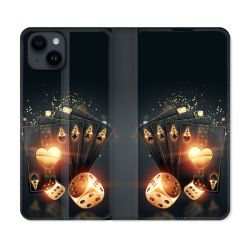 Housse Cuir Portefeuille Pour Iphone 15 (6,1) Poker Des