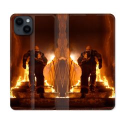 Housse Cuir Portefeuille Pour Iphone 15 (6,1) Pompier Escalier
