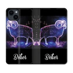 Housse Cuir Portefeuille Pour Iphone 15 (6,1) Signe Zodiaque 2 Bélier