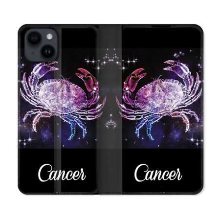 Housse Cuir Portefeuille Pour Iphone 15 (6,1) Signe Zodiaque 2 Cancer
