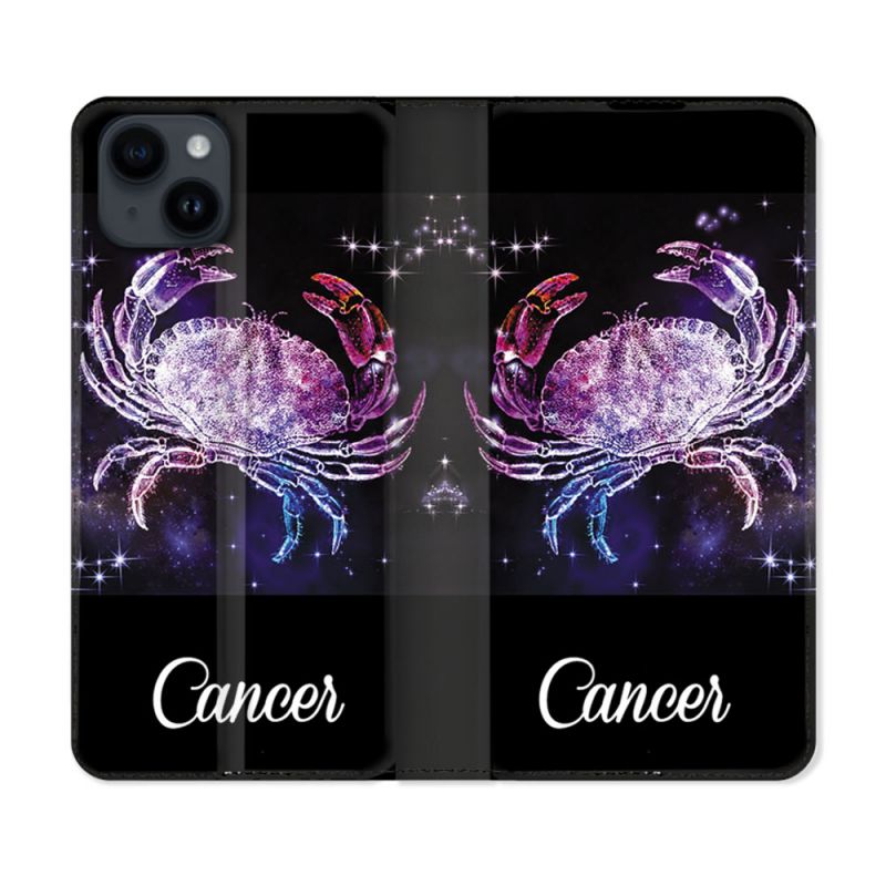 Housse Cuir Portefeuille Pour Iphone 15 (6,1) Signe Zodiaque 2 Cancer
