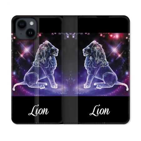 Housse Cuir Portefeuille Pour Iphone 15 (6,1) Signe Zodiaque 2 Lion