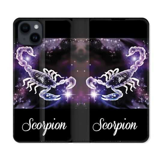 Housse Cuir Portefeuille Pour Iphone 15 (6,1) Signe Zodiaque 2 Scorpion