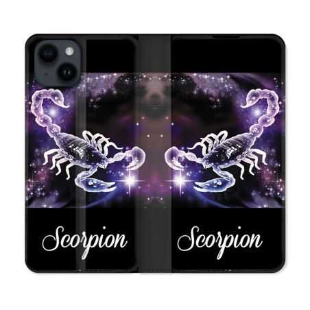 Housse Cuir Portefeuille Pour Iphone 15 (6,1) Signe Zodiaque 2 Scorpion