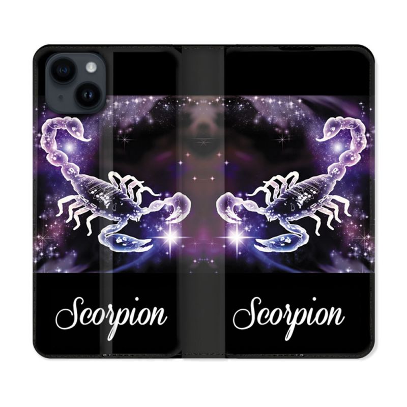Housse Cuir Portefeuille Pour Iphone 15 (6,1) Signe Zodiaque 2 Scorpion
