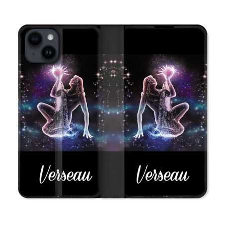 Housse Cuir Portefeuille Pour Iphone 15 (6,1) Signe Zodiaque 2 Verseau