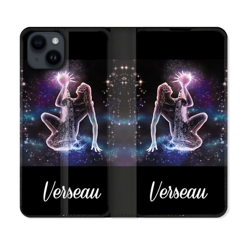 Housse Cuir Portefeuille Pour Iphone 15 (6,1) Signe Zodiaque 2 Verseau