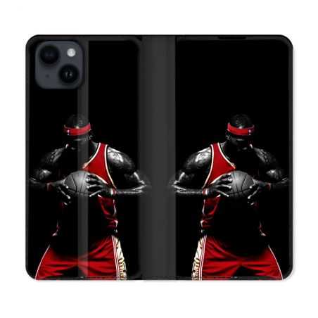 Housse Cuir Portefeuille Pour Iphone 15 (6,1) Sport Basketeur