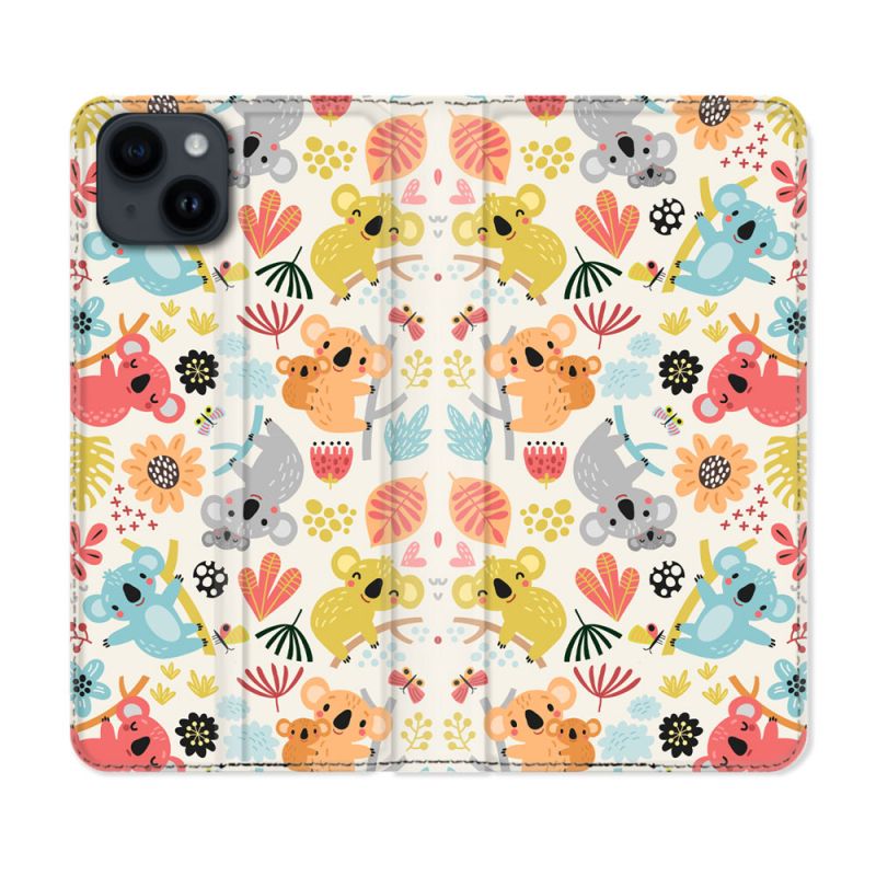 Housse Cuir Portefeuille Pour Iphone 15 Plus (6,7) Animal Koala Pattern