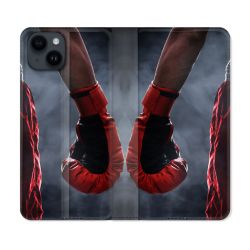 Housse Cuir Portefeuille Pour Iphone 15 (6,1) Sport Boxe Gant Rouge