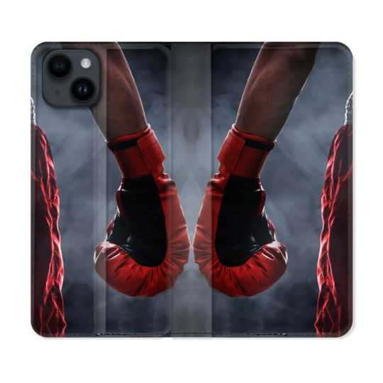 Housse Cuir Portefeuille Pour Iphone 15 (6,1) Sport Boxe Gant Rouge