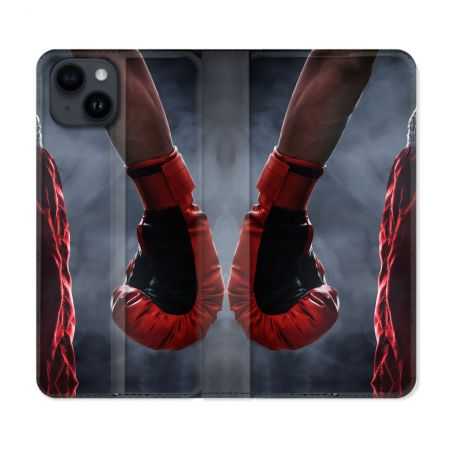 Housse Cuir Portefeuille Pour Iphone 15 (6,1) Sport Boxe Gant Rouge