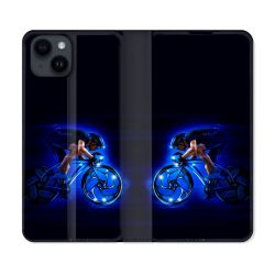 Housse Cuir Portefeuille Pour Iphone 15 (6,1) Sport Cyclisme Bleu
