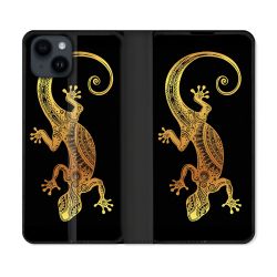 Housse Cuir Portefeuille Pour Iphone 15 Plus (6,7) Animal Lezard Noir