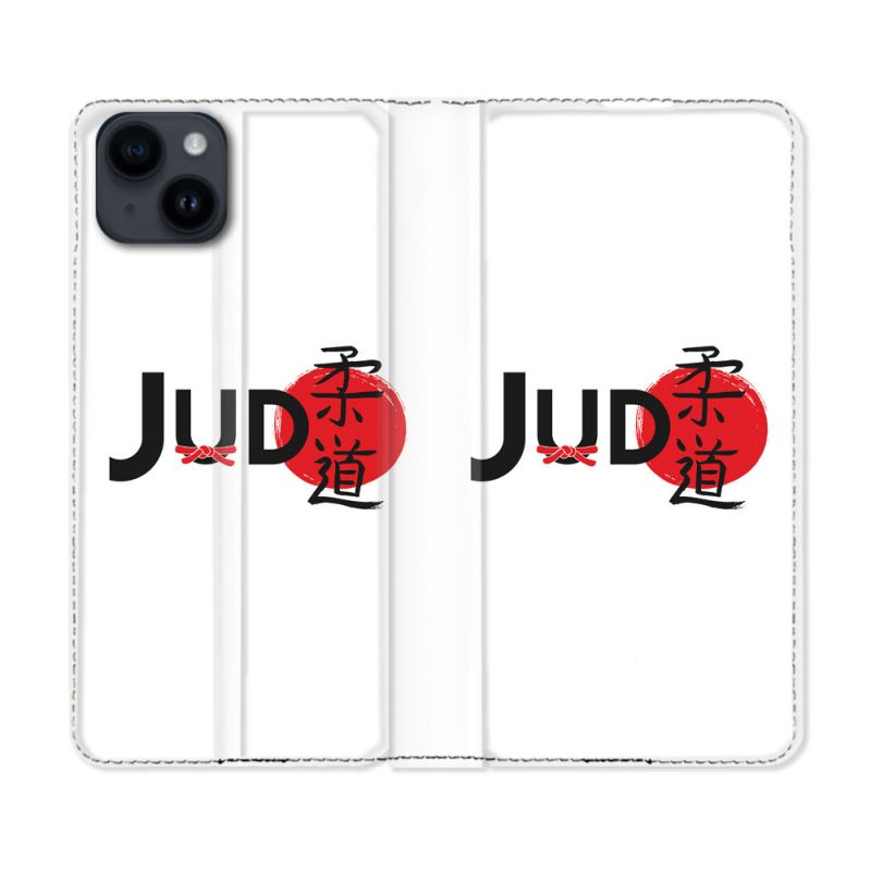 Housse Cuir Portefeuille Pour Iphone 15 (6,1) Sport Judo Logo