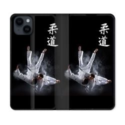 Housse Cuir Portefeuille Pour Iphone 15 (6,1) Sport Judo Noir